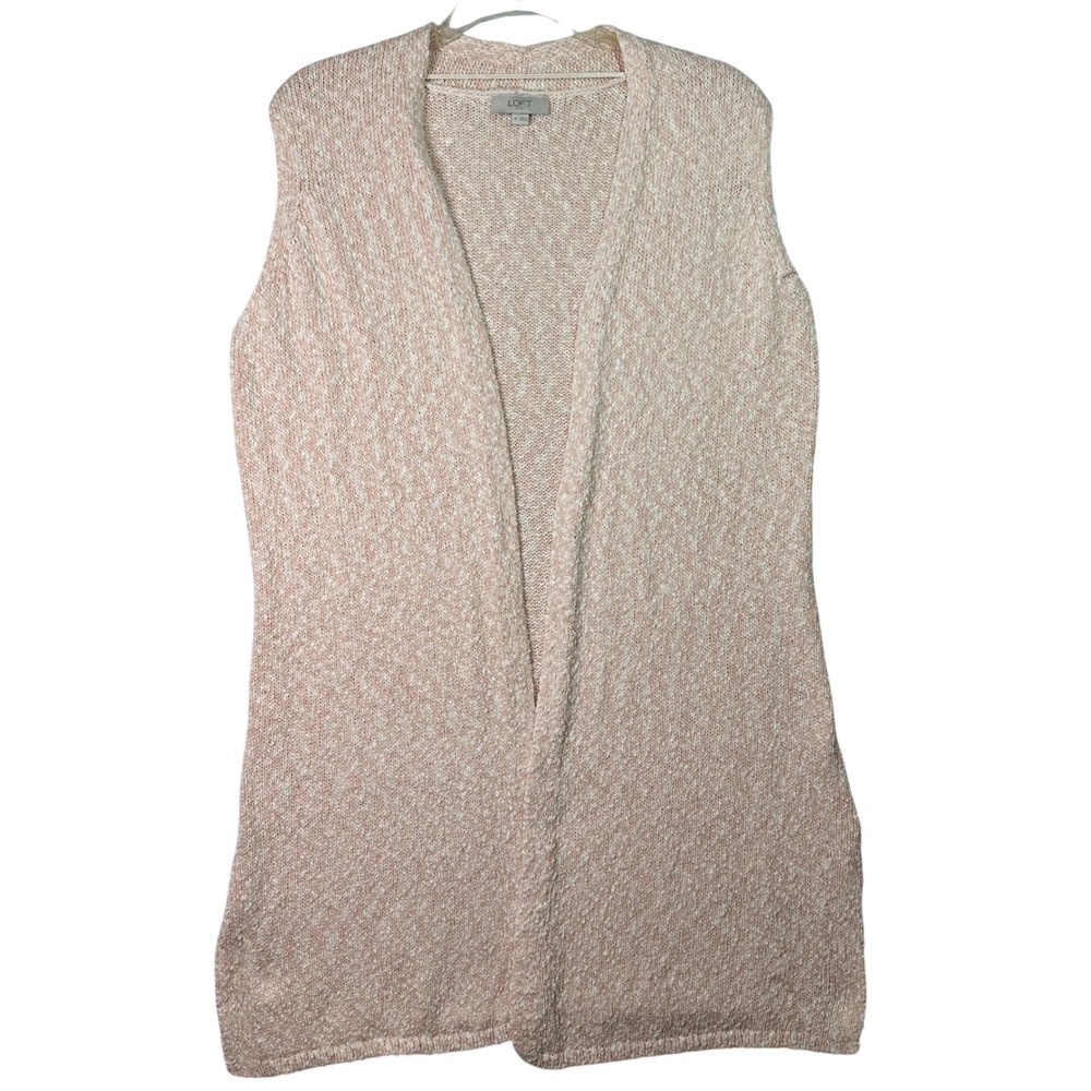 Loft Outlet Sleeveless Open Front Cardigan Vest Marled Knit Peach White Size M‎